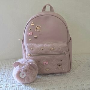 Under One Sky Pink Backpack with Teddy Bear Bow Accents and Charm